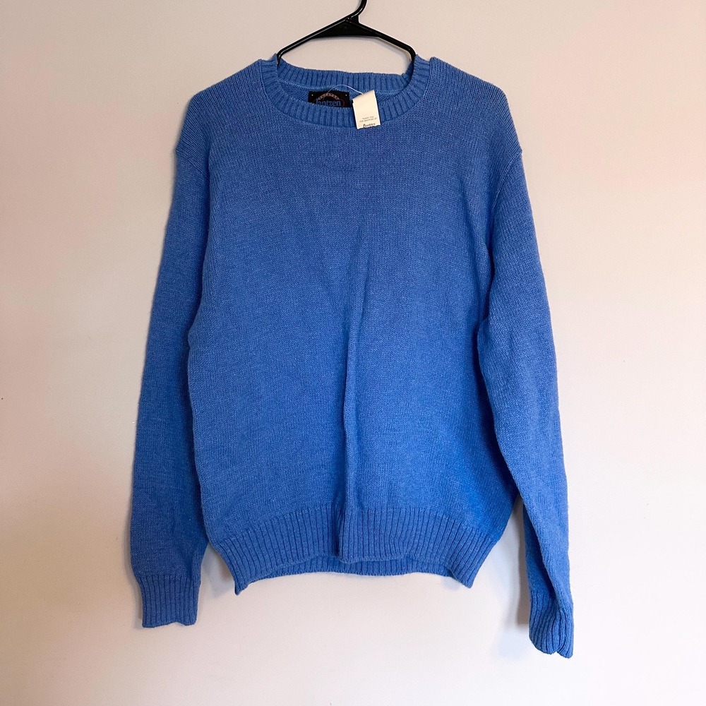 Vintage Jantzen USA Wool Blueberry Sweater Large Blue 80447 Crewneck Knit